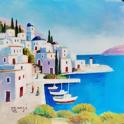 Peinture AQ123 PAYSAGE GREC par Burgi Roger | Tableau Figuratif Acrylique Marine, Paysages, Urbain