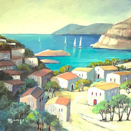 Peinture AR61 VILLAGE CORSE par Burgi Roger | Tableau Figuratif Acrylique Marine, Nature, Paysages