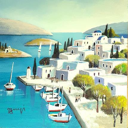 Peinture AR60 VILLAGE GREC DU PELOPONNESE par Burgi Roger | Tableau Figuratif Acrylique Marine, Paysages, Urbain