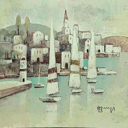 Peinture AR36 VILLAGE BLANC AUX VOILIERS par Burgi Roger | Tableau Figuratif Acrylique Marine, Paysages, Urbain