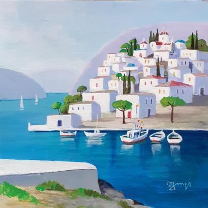 Peinture AO50 PAYSAGE GREC par Burgi Roger | Tableau Figuratif Acrylique Marine, Paysages, Urbain
