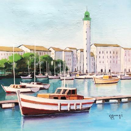Peinture AP44 BORD DE MER AU GRAND PHARE par Burgi Roger | Tableau Figuratif Acrylique Marine, Paysages, Urbain