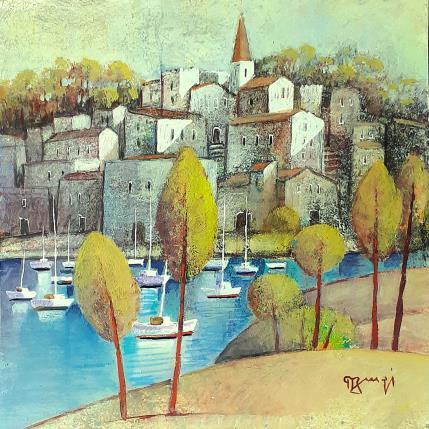 Painting AQ177 VILLAGE DE SARDAIGNE by Burgi Roger | Painting Figurative Acrylic Marine, Nature, Urban