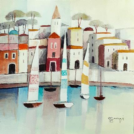 Peinture AR42 LES TROIS VOILES par Burgi Roger | Tableau Figuratif Acrylique Marine, Paysages, Urbain