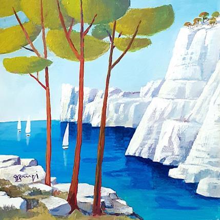 Peinture AR49 CALANQUE AUX TROIS PINS par Burgi Roger | Tableau Figuratif Acrylique Marine, Nature, Paysages