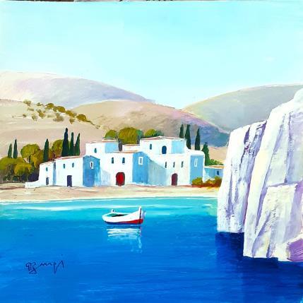 Painting AR51 LE BATEAU DE CHRISTOPHE by Burgi Roger | Painting Figurative Acrylic Landscapes, Marine, Nature