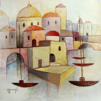 Peinture AO24 LES DEUX PONTS par Burgi Roger | Tableau Figuratif Acrylique Marine, Paysages, Urbain