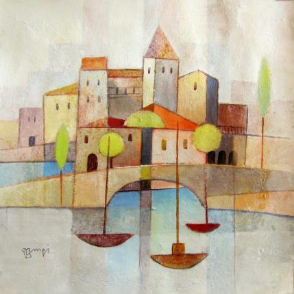 Peinture AO25 LE GRAND PONT par Burgi Roger | Tableau Figuratif Acrylique Marine, Paysages, Urbain