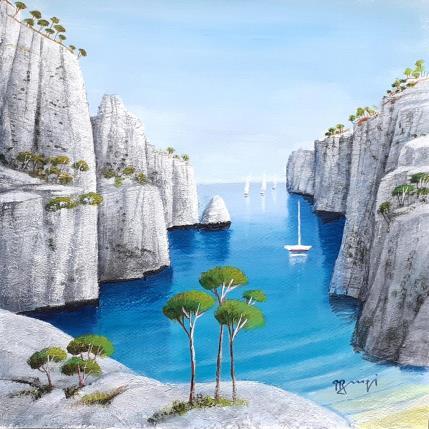 Peinture AQ48 CALANQUE AUX TROIS PINS par Burgi Roger | Tableau Figuratif Acrylique Marine, Nature, Paysages