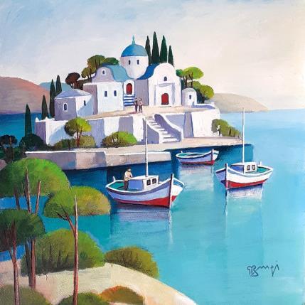 Peinture AR55  EGLISE GREQUE (PELOPONNESE) par Burgi Roger | Tableau Figuratif Acrylique Marine, Nature, Paysages