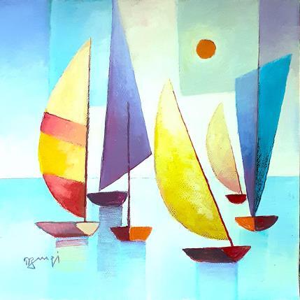Peinture AR52 LES VOILES par Burgi Roger | Tableau Figuratif Acrylique Marine, Nature, Paysages