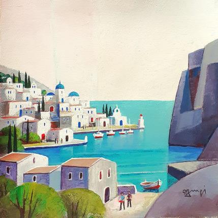 Peinture AR53  ÎLE DE SPETSES (GRECE) par Burgi Roger | Tableau Figuratif Acrylique Marine, Paysages, Scènes de vie