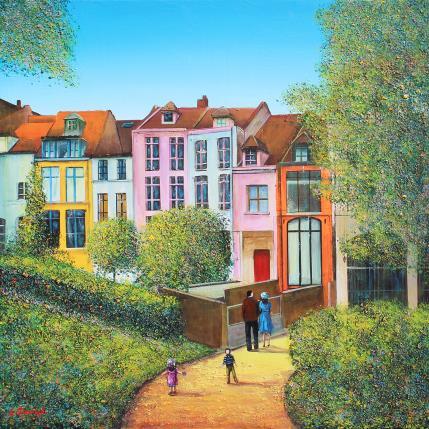 Peinture Le quartier de la cathédrale de Lille par Dessapt Elika | Tableau Impressionnisme Acrylique, Sable