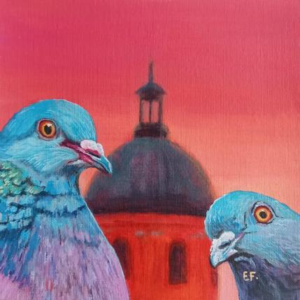 Peinture Les deux compères par Emma Fischer | Tableau Réalisme Huile Animaux