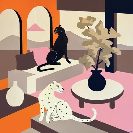 Peinture Two's a mood par Birsak Mariah | Tableau Figuratif Acrylique Animaux, Architecture, Urbain