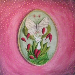 Painting La memoria di un viso e una farfalla by Nai | Painting Surrealism Acrylic, Gluing Animals, Nature, Portrait