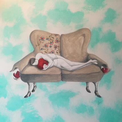 Peinture Io e te, sul divano par Nai | Tableau Surréalisme Acrylique, Collage Nature, Scènes de vie