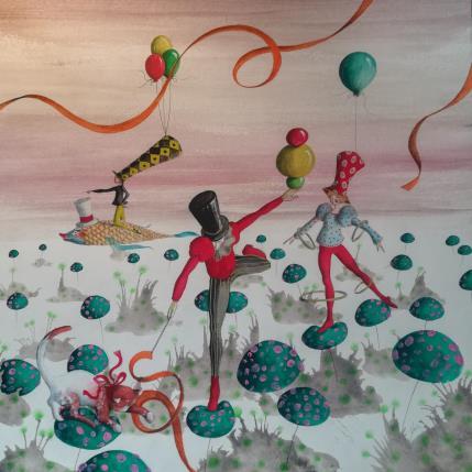 Peinture Cat circus moment par Nai | Tableau Surréalisme Acrylique, Collage Animaux, Musique, Scènes de vie