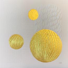 Peinture Wavy sun par Caitrin Alexandre | Tableau Matiérisme Encre, Feuille d'or, Papier Architecture, Minimaliste