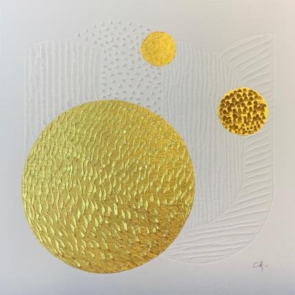 Peinture Buddy sun par Caitrin Alexandre | Tableau Matiérisme Encre, Feuille d'or, Papier Architecture, Minimaliste