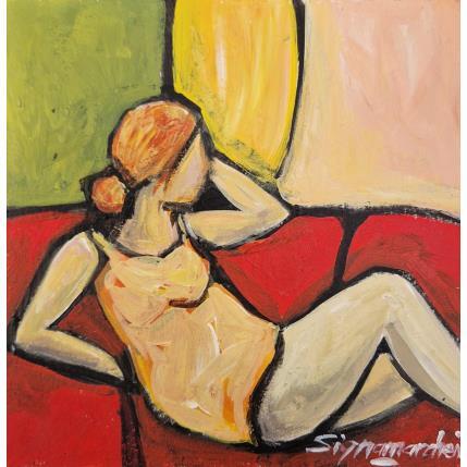 Peinture Devant la fenêtre par Signamarcheix Bernard | Tableau Art naïf Acrylique, Encre, Pastel