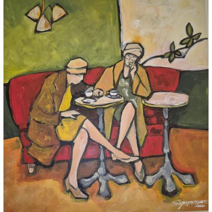 Peinture Café entre copines par Signamarcheix Bernard | Tableau Art naïf Acrylique, Encre, Pastel