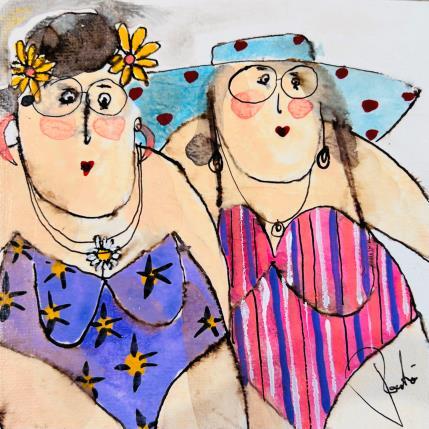 Peinture Marcelle et noelle par Colombo Cécile | Tableau Art naïf Acrylique, Aquarelle, Collage, Encre, Pastel Portraits