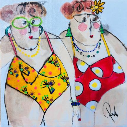 Pintura Marcelle et Yvonne por Colombo Cécile | Pintura Naive art Acrylic, Gluing, Ink, Pastel, Watercolor Life style, Portrait