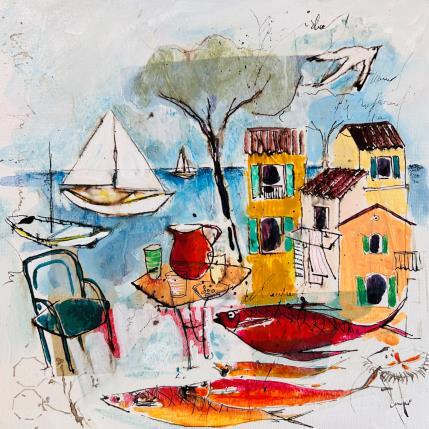 Peinture Bande de rougets par Colombo Cécile | Tableau Art naïf Acrylique, Aquarelle, Collage, Encre, Pastel Nature, Paysages