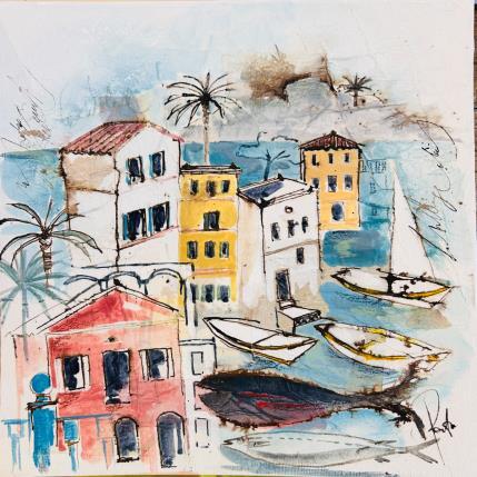 Painting Les mystères d ' un port by Colombo Cécile | Painting Naive art Acrylic, Gluing, Ink, Pastel, Watercolor Landscapes, Life style, Marine