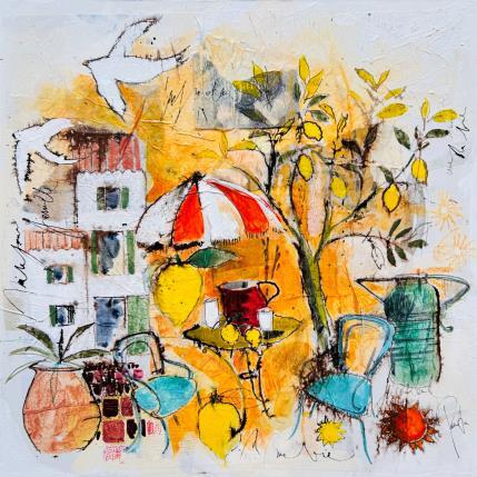 Painting Au soleil by Colombo Cécile | Painting Naive art Acrylic, Gluing, Ink, Pastel, Watercolor Landscapes, Life style, Nature