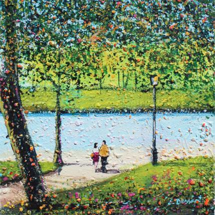 Peinture Parc la Fontaine par Dessapt Elika | Tableau Impressionnisme Acrylique, Sable