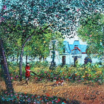 Peinture Balade entre les feuillages par Dessapt Elika | Tableau Impressionnisme Acrylique, Sable