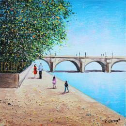 Peinture un instant en famille à Paris par Dessapt Elika | Tableau Impressionnisme Acrylique, Sable