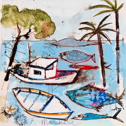 Peinture Planète Mars par Colombo Cécile | Tableau Art naïf Acrylique, Aquarelle, Collage, Encre, Pastel Marine, Paysages, Scènes de vie