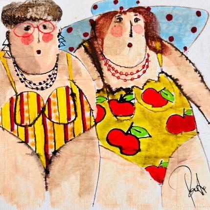 Peinture Marguerite et Cerise par Colombo Cécile | Tableau Art naïf Acrylique, Aquarelle, Collage, Encre, Pastel Portraits, Scènes de vie