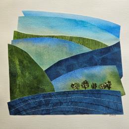 Peinture Bits and pieces in blue par Vazquez Laila | Tableau Figuratif Aquarelle, Textile Paysages