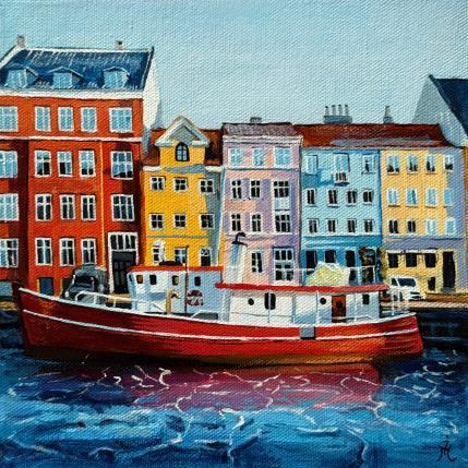 Peinture Nyhavn  par Ion Manolachi | Tableau Figuratif Acrylique Architecture, Urbain