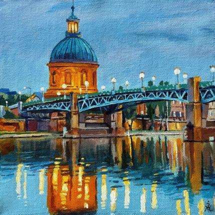Peinture Garonne, le Pont-Neuf, Hopital de la Grave  par Ion Manolachi | Tableau Figuratif Acrylique Architecture, Urbain