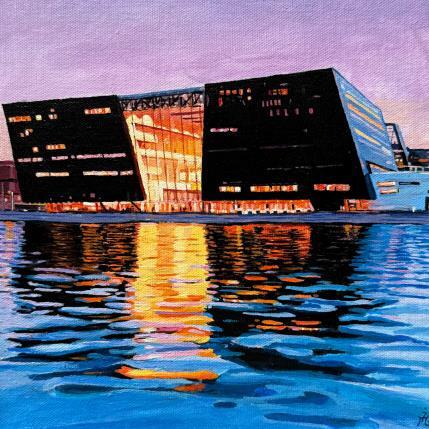 Peinture Bibliothèque, le diamant noir  par Ion Manolachi | Tableau Figuratif Acrylique Architecture, Urbain