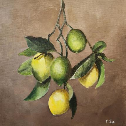 Peinture Citrons verts et jaunes par Sie Evelyne | Tableau Figuratif Acrylique Natures mortes