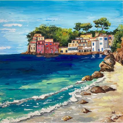 Peinture Rêverie sur la côte d'Azur, Anse Méjean par Rey Ewa | Tableau Figuratif Acrylique Paysages