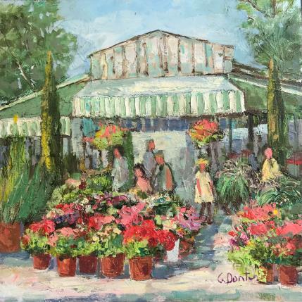 Peinture Le marché de fleurs à Paris  par Dontu Grigore | Tableau Figuratif Huile Urbain
