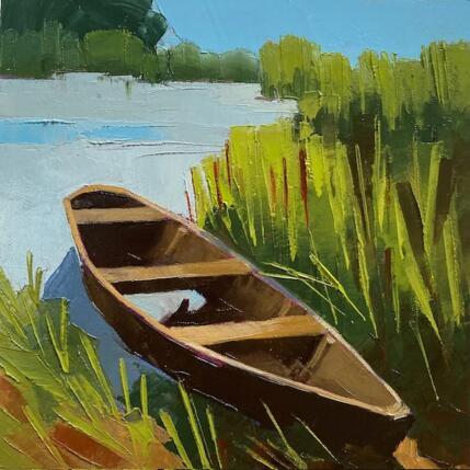 Peinture Dans les roseaux par Clavel Pier-Marion | Tableau Impressionnisme Bois, Huile Paysages