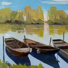 Gemälde Quiétude sur la Loire von Clavel Pier-Marion | Gemälde Impressionismus Holz, Öl Landschaften