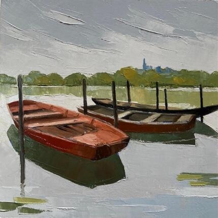 Peinture Sur la Loire par Clavel Pier-Marion | Tableau Impressionnisme Bois, Huile Paysages