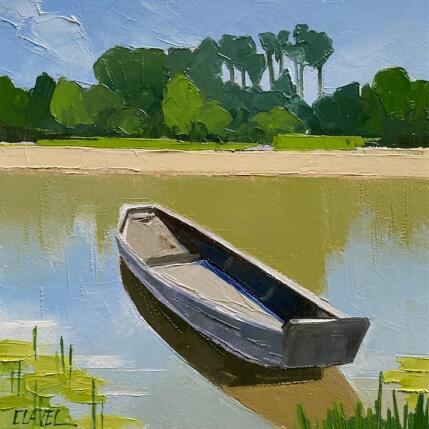 Peinture Vieille barque aux nénuphars par Clavel Pier-Marion | Tableau Impressionnisme Bois, Huile Paysages