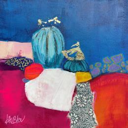 Painting Le cactus bleu by Lau Blou | Painting Abstract Acrylic, Gluing, Gold leaf Landscapes