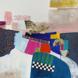 Peinture Le chemin de l'eau par Lau Blou | Tableau Abstrait Acrylique, Collage, Feuille d'or, Papier, Pastel Paysages