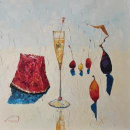 Gemälde Champagne a l 'olive von Tomàs | Gemälde Figurativ Öl Stillleben